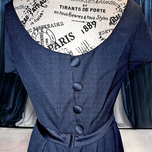 Vintage 90s Old Hollywood Jim Hjelm Formal Navy Blue Maxi Dress, 8 - Picture 3 of 8